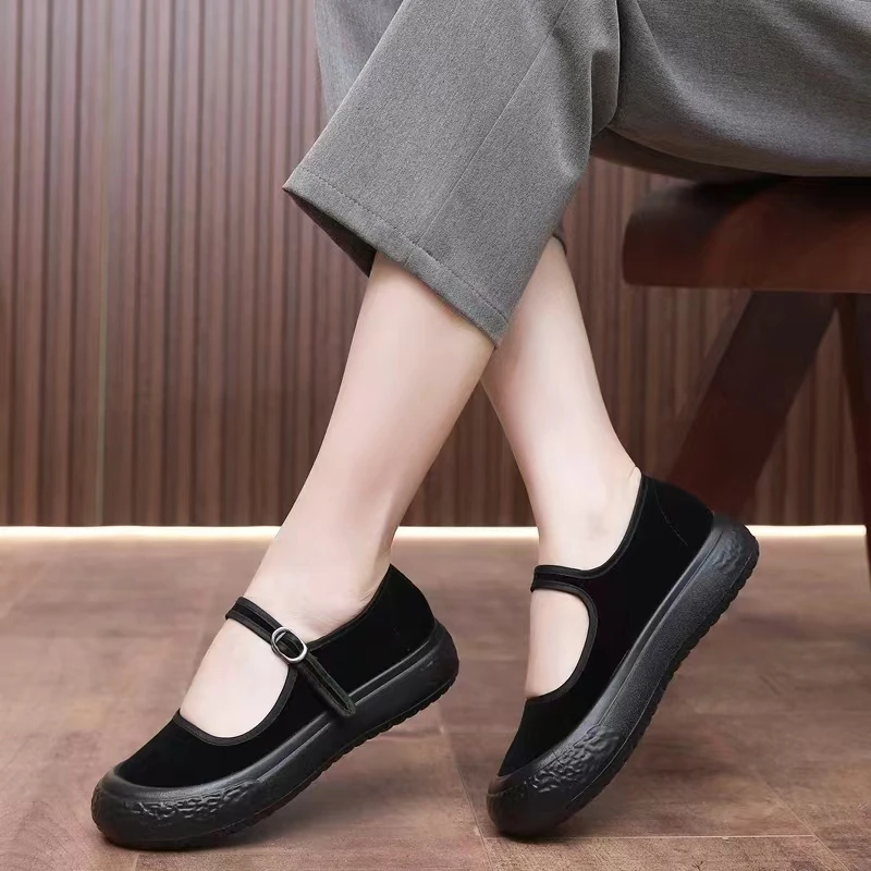 老北京布鞋女厚底工作鞋软底上班黑布鞋酒店礼仪舞蹈鞋妈妈鞋