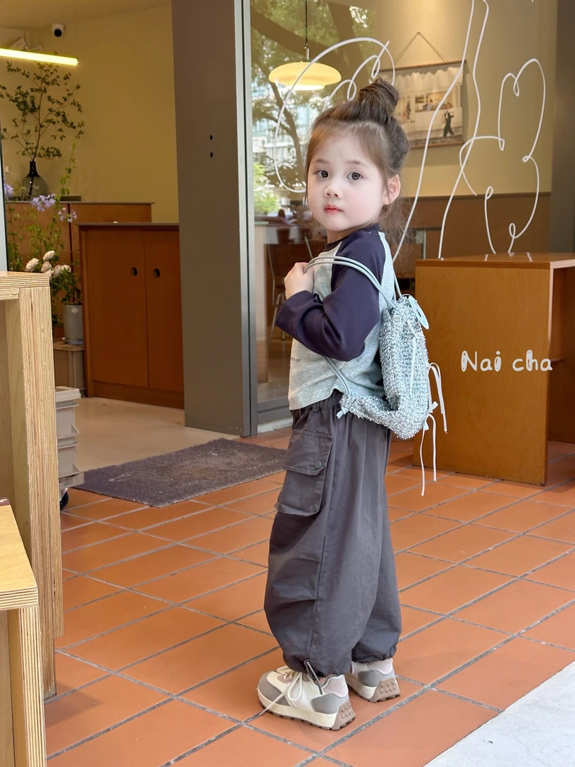 女童秋季休闲套装2024秋款女宝长袖T恤+工装裤儿童洋气新款两件套