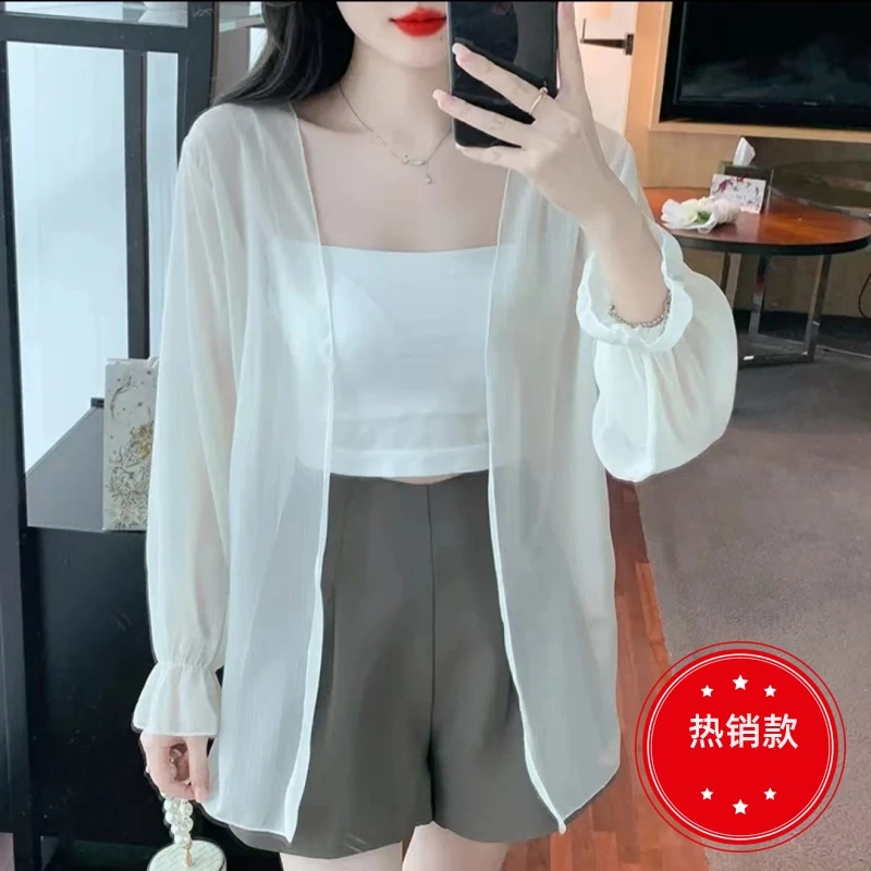 雪纺开衫小外套女2024洋气薄款披肩喇叭袖防晒衣空调衫开衫配吊带