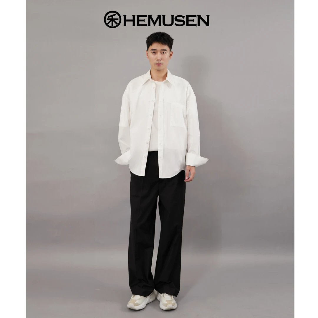 精致韩风简约高级潮流百搭宽松棉质男女款纯色长袖衬衫-2408C097