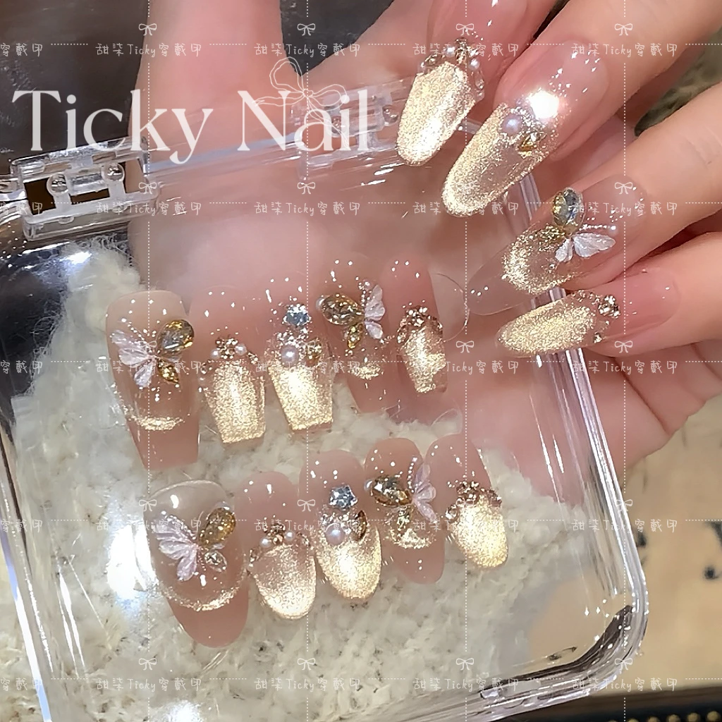 【烫金蝴蝶】纯手工穿戴甲美甲穿戴光疗甲冰透渐变流行纯欲四季流行