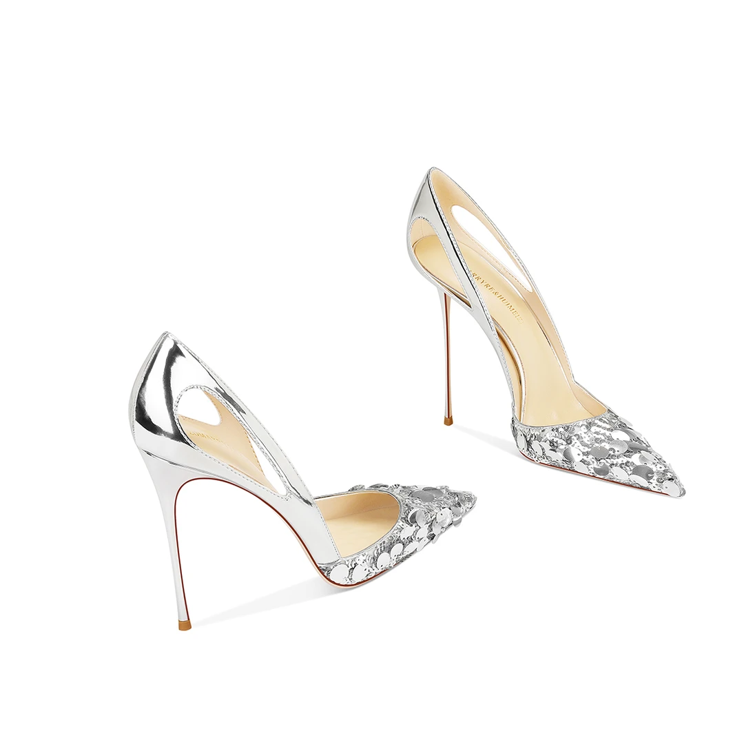 高级银色浅口高跟鞋尖头2025秋季新款包头小个子气质小众轻奢凉鞋