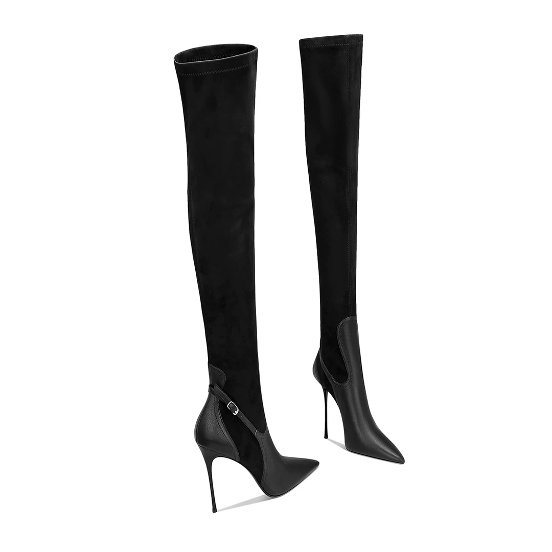 长靴女款2025秋冬新款爆款黑色尖头细跟百搭洋气上档次长筒高跟鞋