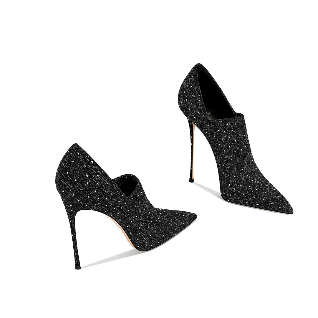 黑色高跟女款2025新款爆款水钻高级洋气秋季气质深口单鞋舒适百搭