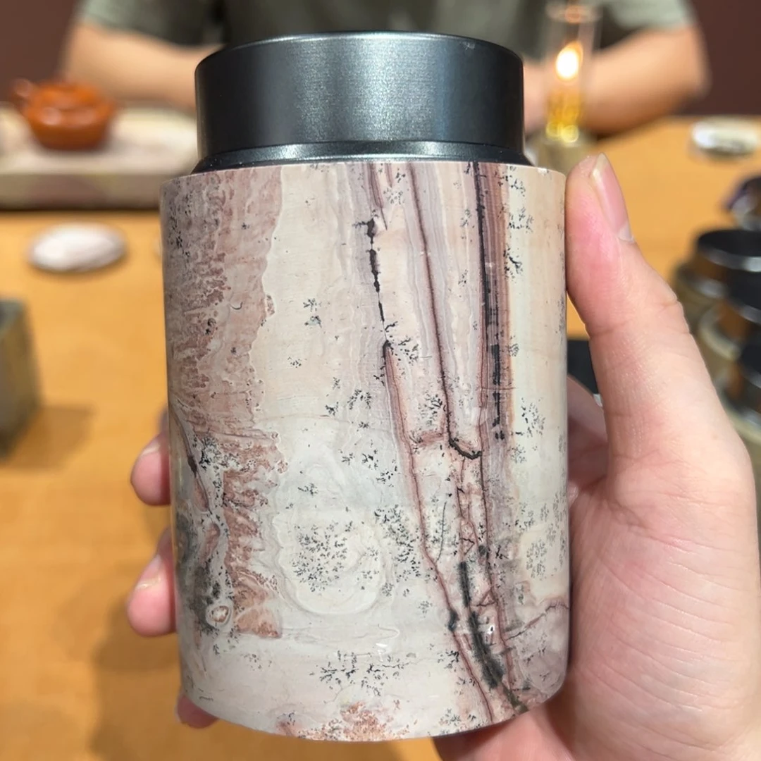 不*天然国画石茶叶罐
