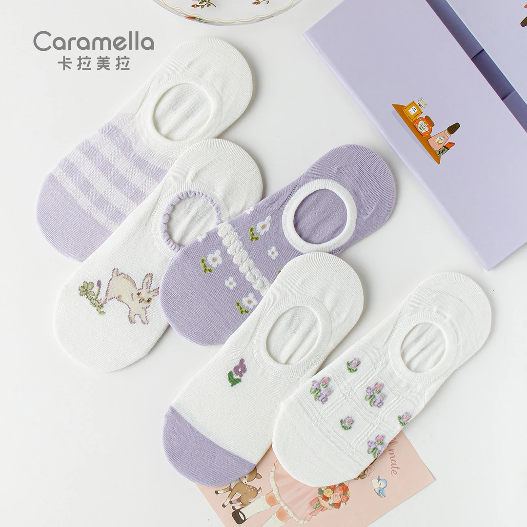 CARAMELLA短袜女2023夏季新款浅口防滑不掉跟船袜纯棉透气网眼袜