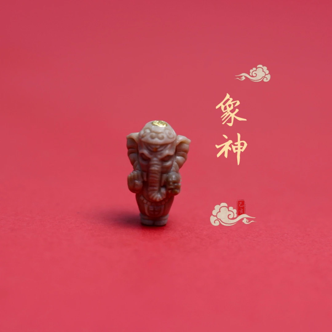 精工手修玛瑙珠改立面象神文玩配饰三通（盘塔金标）多样性发货