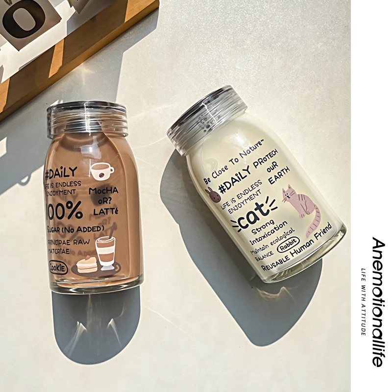 ins可爱猫咪透明玻璃杯加厚耐热水杯子韩式女学生情侣随手牛奶杯