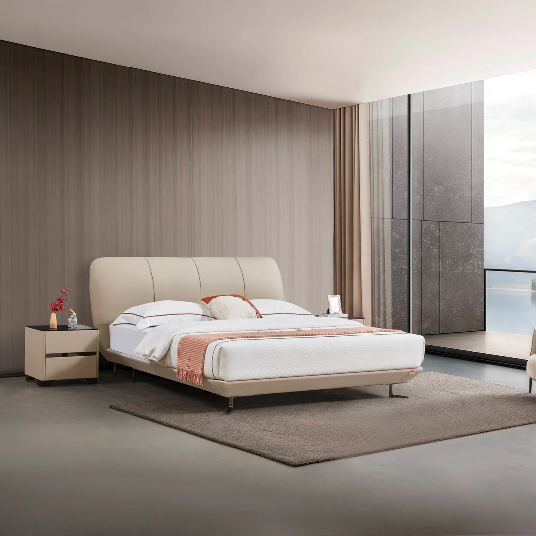 【芙佳朵】意式轻奢极简头层牛皮轻奢主卧创意悬浮双人床婚床高箱床