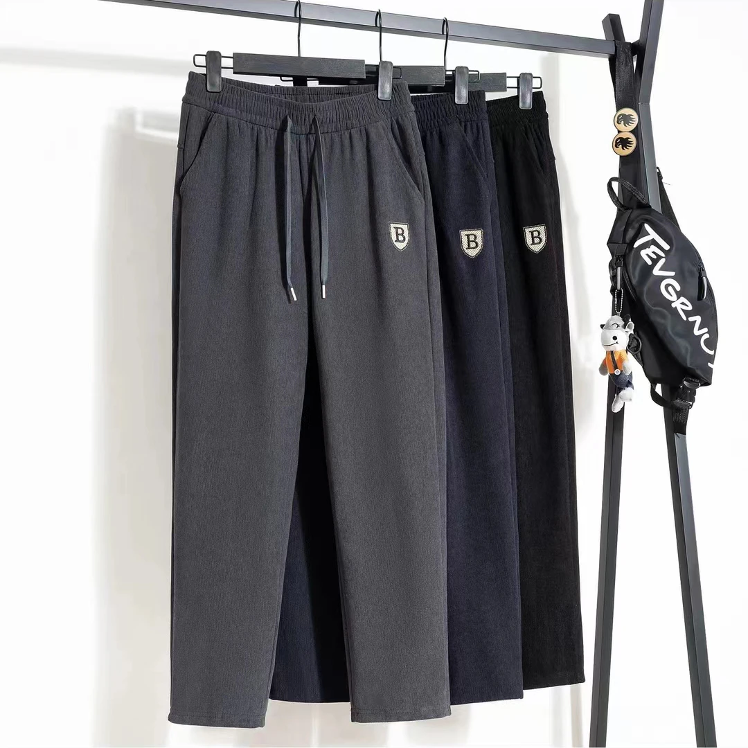 2025春季新款男士休闲裤直筒长裤宽松百搭时尚大码男裤松紧腰C006