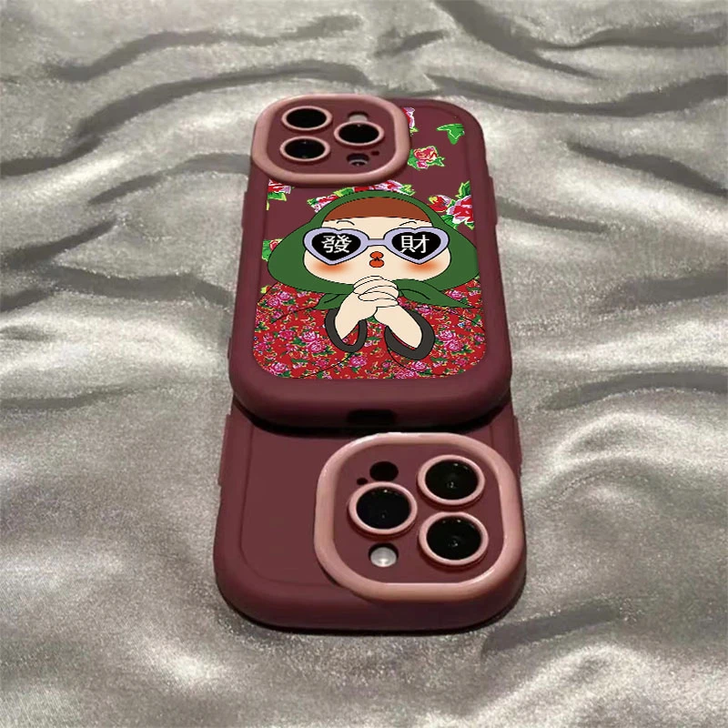 大花发财泡芙壳适用苹果15手机壳iPhone14promax全包13高级12/11