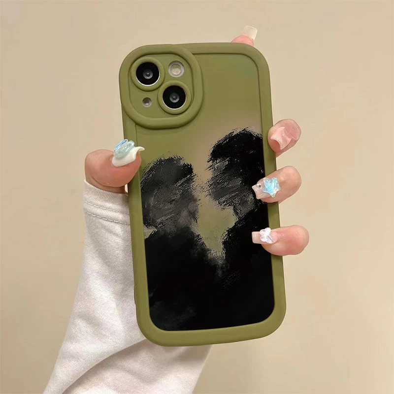 涂鸦男女实色奶油适用苹果15手机壳iPhone14promax/13高级12/11
