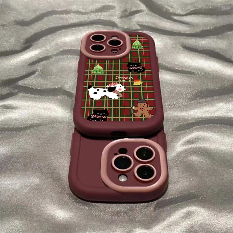 格子猫狗泡芙壳适用苹果15手机壳iPhone14promax全包13高级12/11