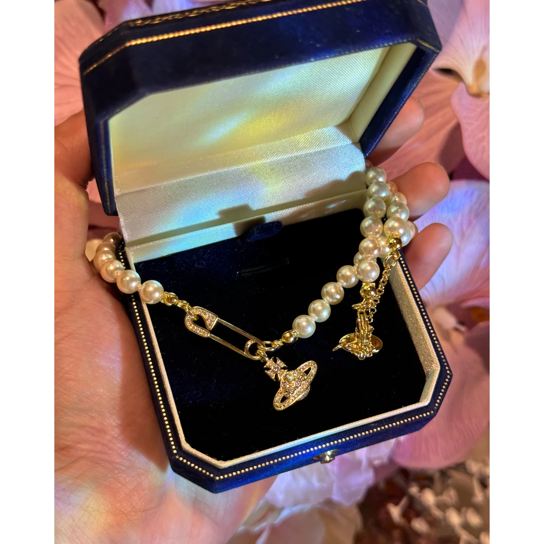 铜合金仿珍珠项链 法式气质土星项链 P0759