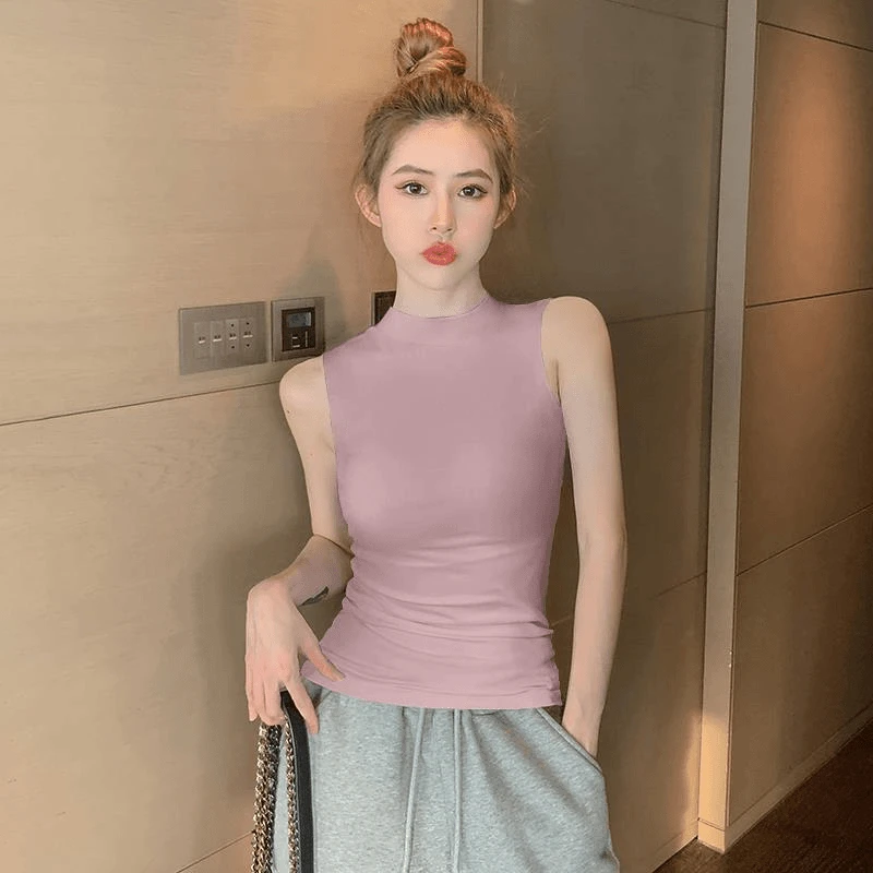 莫代尔半高领吊带背心女内搭春夏外穿打底衫冰丝无袖T恤紧身上衣