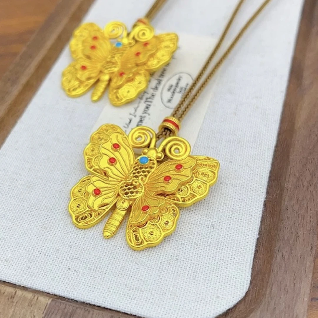 铜合金吊坠 韦雪同款项链蝴蝶吊坠新款双层立体花丝蝴蝶吊坠