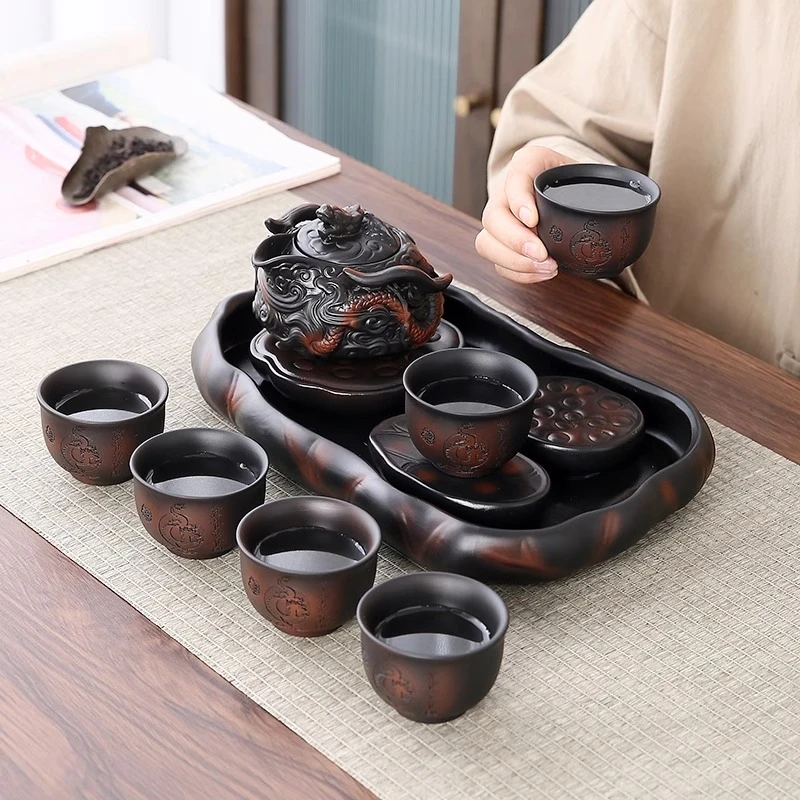 紫陶功夫茶具套装新款轻奢高档壶泡茶专用喝茶茶杯户外旅行4-6人