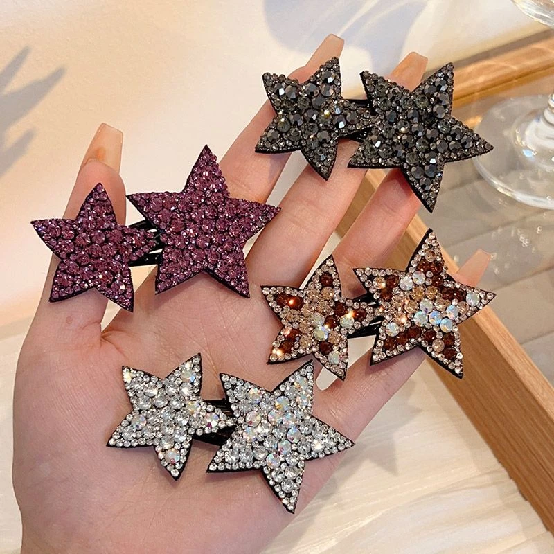网红刘海水钻星星发夹女前额侧边夹子头饰后脑勺五角星碎发卡BB夹