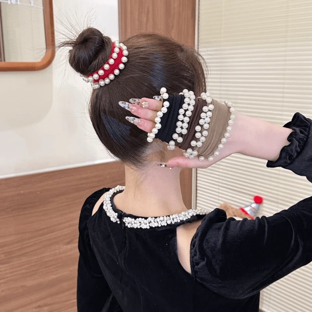 珠珠小香风扎马尾发圈不勒发钉珠加宽柔软防滑扎发头绳