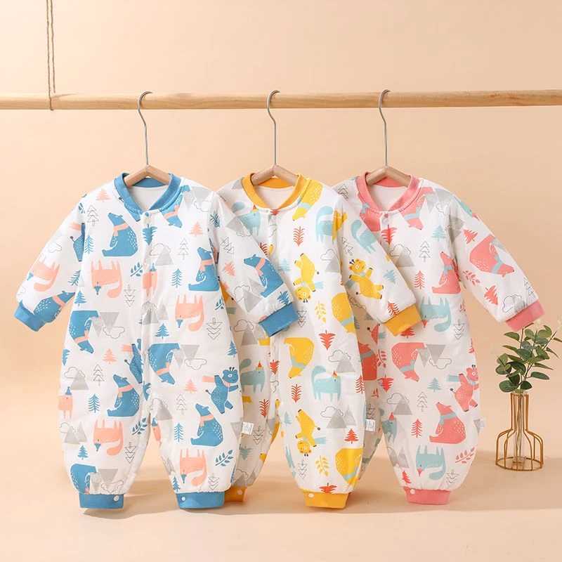 婴儿连体衣新生儿保暖衣秋冬加棉加厚外出服宝宝睡衣哈衣冬装棉衣