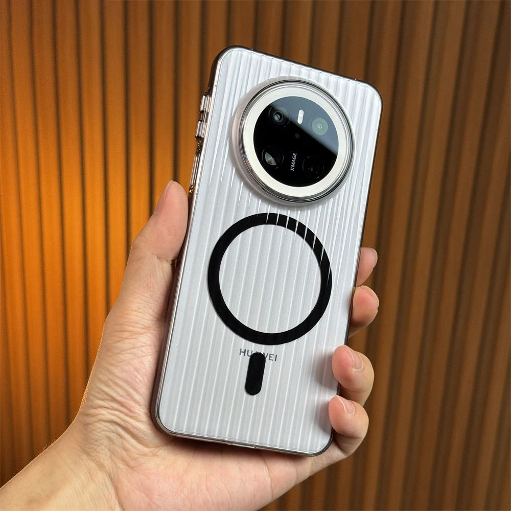 适用华为mate70Pro+手机壳瓦楞磁吸透明mate70磨砂防指纹pc硬壳套