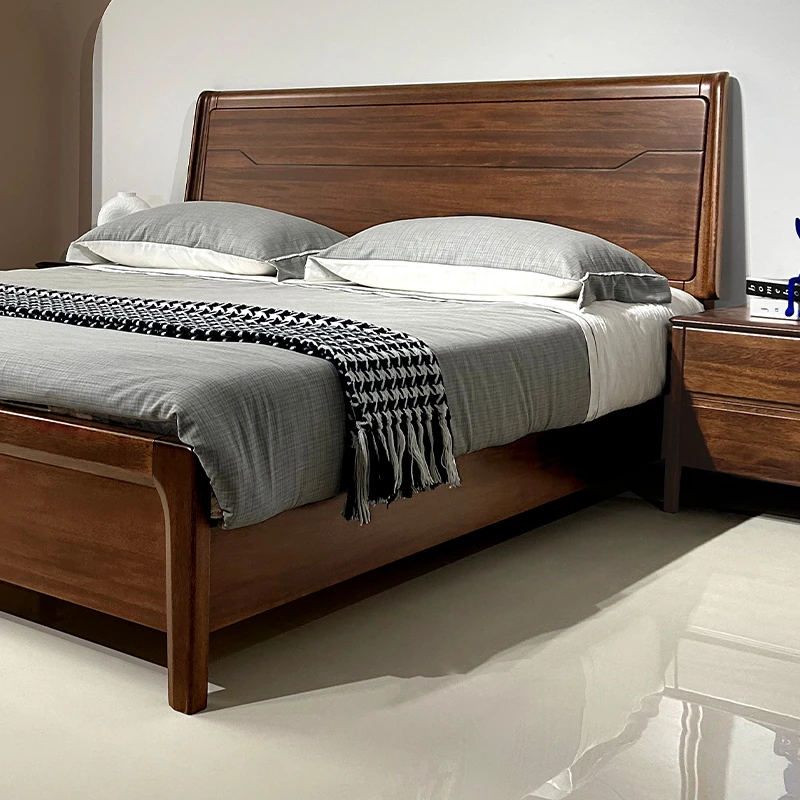 胡桃木双人床卧室家用现代简约主卧婚床储物1.5米1.8米全实木大床