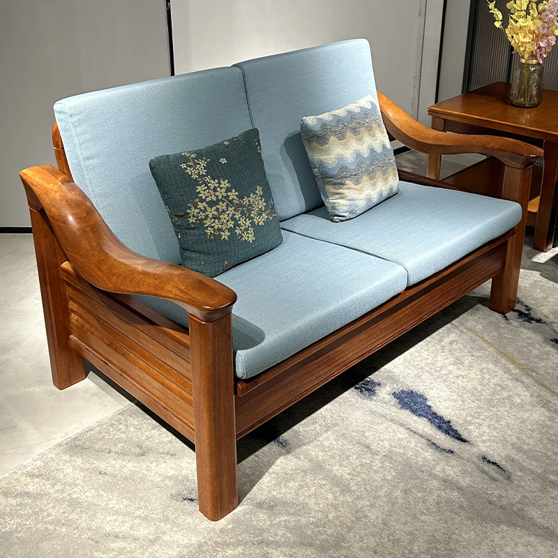 现代中式全实木组合沙发冬夏两用胡桃木客厅小户型双人三人四人位