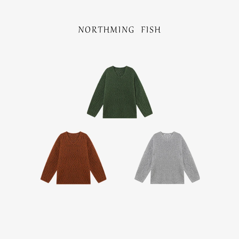 NORTHMING FISH「泡泡毛衣」绵羊毛混纺特种纱 意奢V领针织毛衣