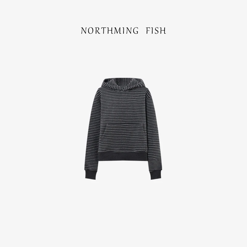 NORTHMING FISH「垦丁线谱」厚密保暖一体奥粒绒 双层连帽条纹帽衫