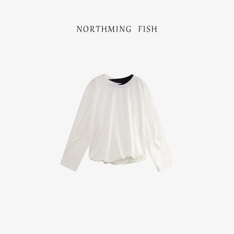 NORTHMING FISH「花苞tee」亲肤高密棉 撞色领设计感花苞长袖T恤