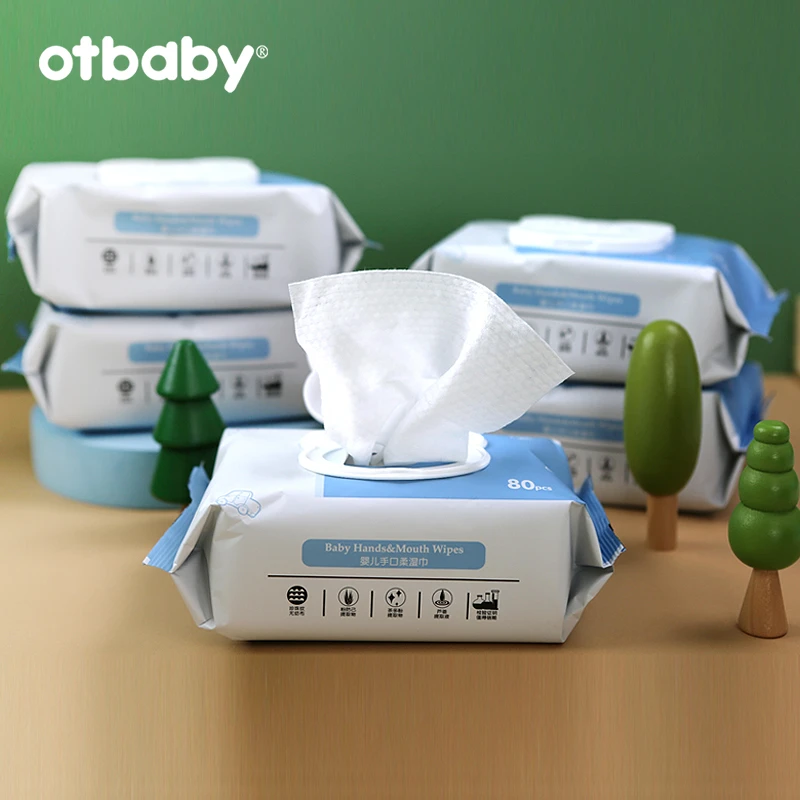 Otbaby婴幼儿80p手口湿巾家用加厚大号新生儿4包家庭大包装易吸水