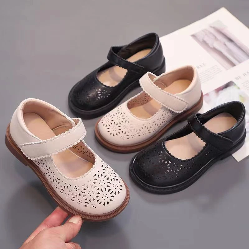 女童春秋皮鞋镂空透气2024公主风夏季新款小女孩时尚软底单鞋防滑
