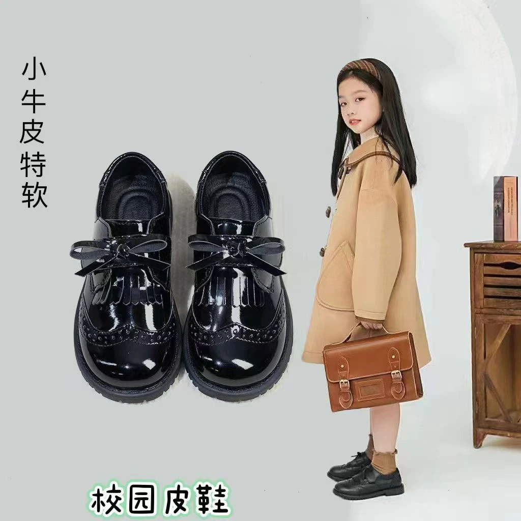 女童黑色皮鞋英伦风2024校园演出秋季新款软底儿童春秋学生表演鞋