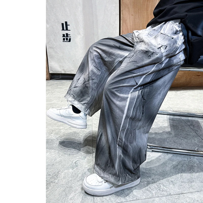 XZ潮牌男童小众美式高街做旧夏季防蚊裤薄款垂感拖地儿童直筒裤子