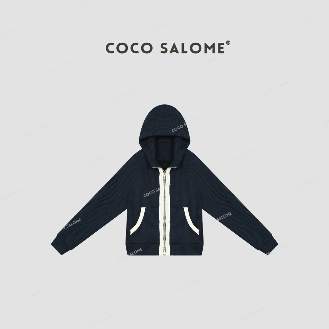 韩彬彬CS"北海道"冬季新款拼接休闲百搭连帽针织外套233Y-(14)