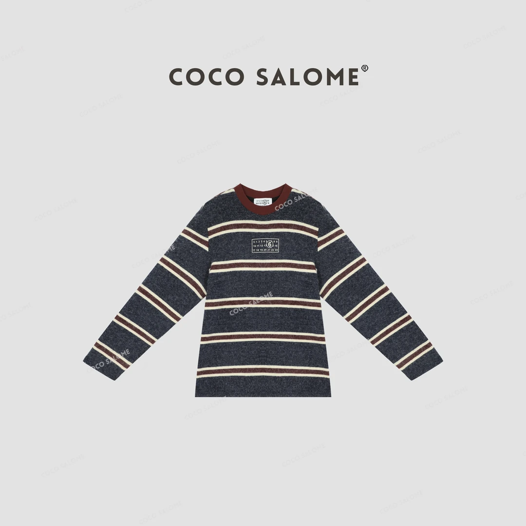 COCO SALOME⒁【糯米团】秋冬撞色条纹柔软时尚百搭女士针织毛衣0461
