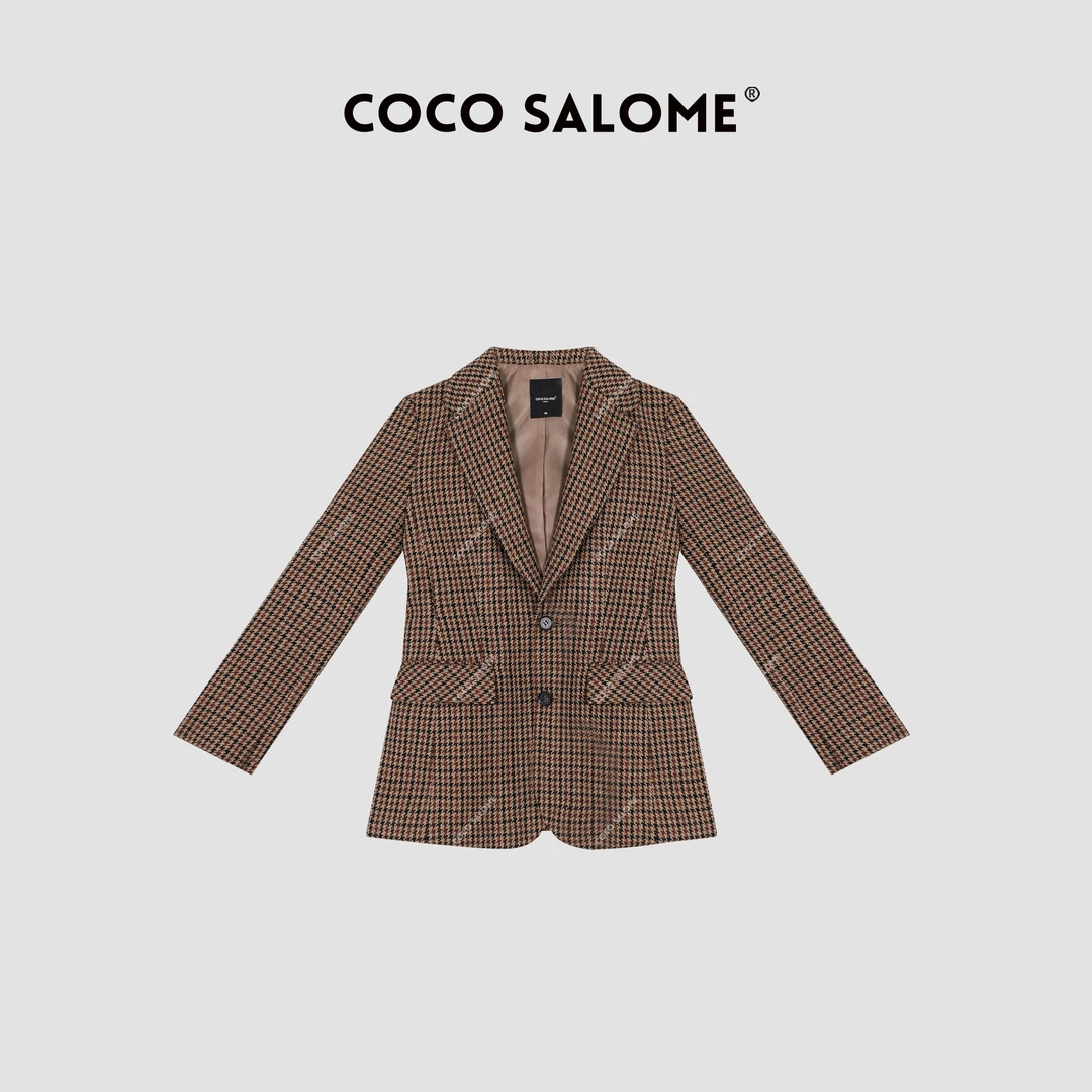 COCO SALOME⒁【千羽风度】经典绵羊毛老钱风轻奢格纹西装外套1279