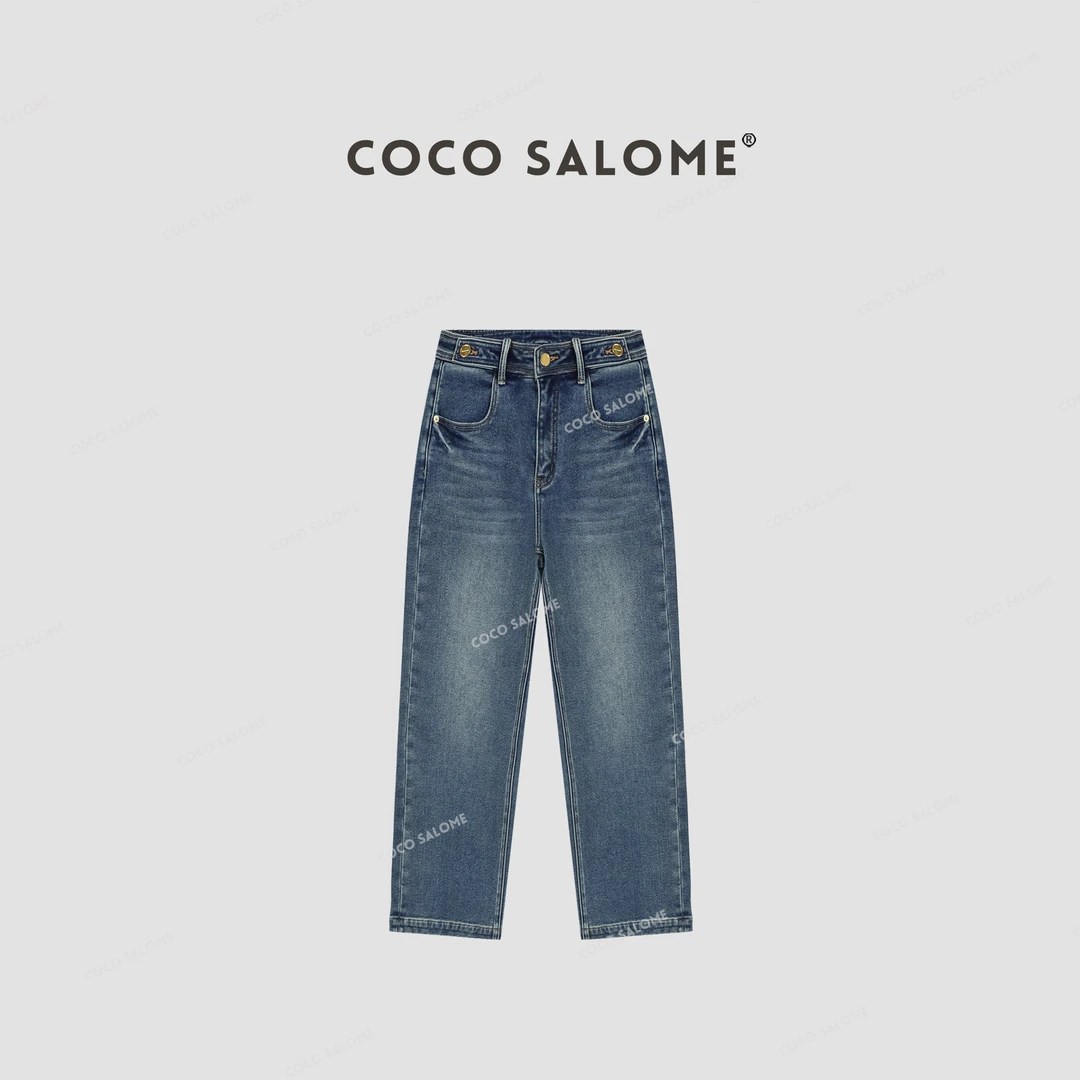 COCOSALOME⒁【出镜裤王】凯旋门薄绒牛仔裤微喇感显瘦直筒裤0624