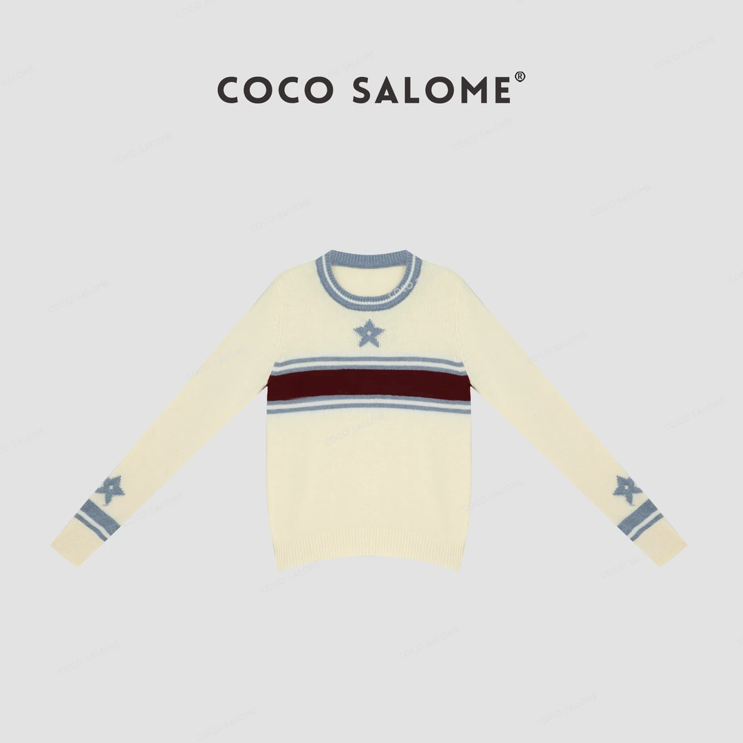COCOSALOME⒁【幸运星】100绵羊毛慵懒软糯撞色女士针织毛衣651Y
