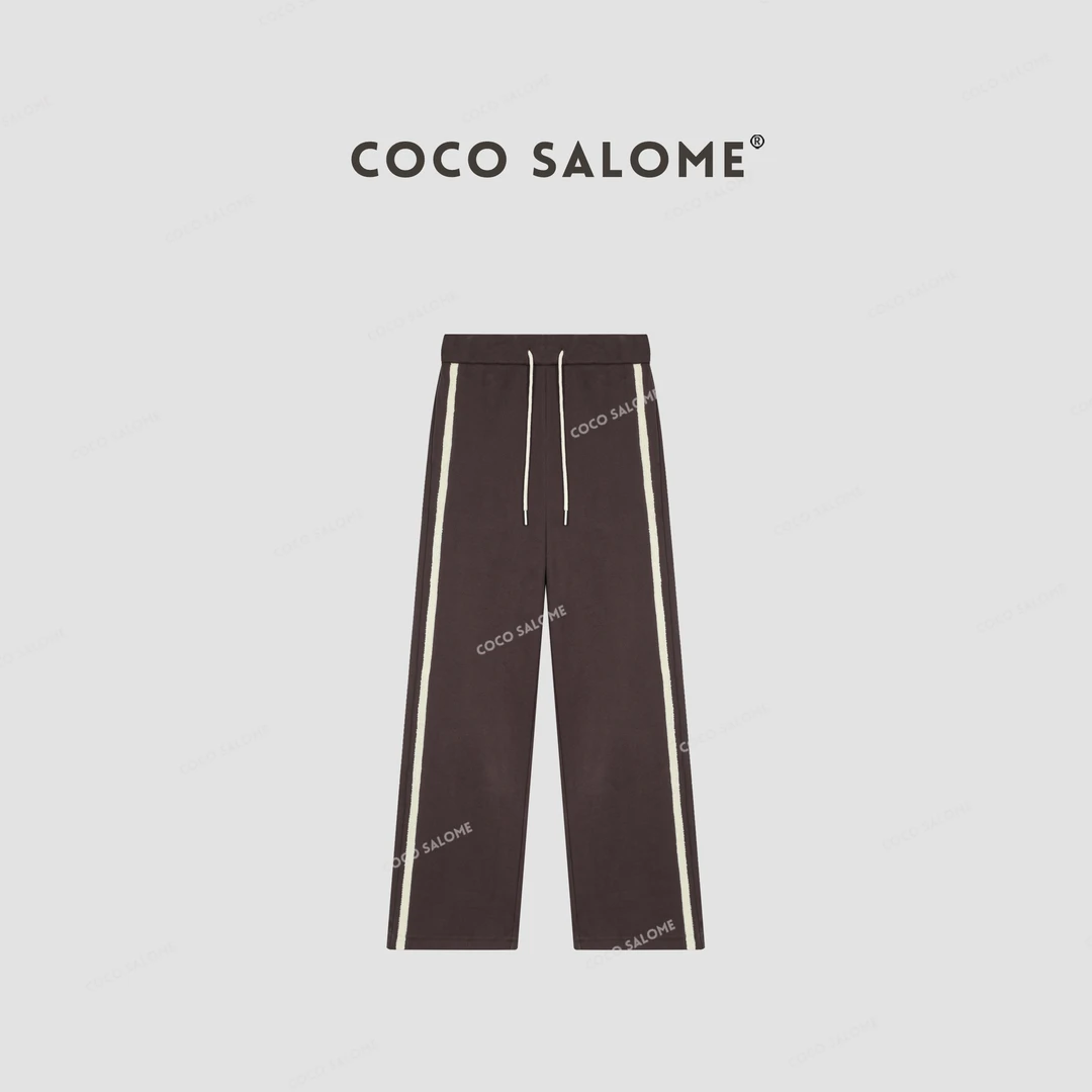 COCO SALOME⒁【线条卫裤】秋冬加绒小罗刺绣侧边织带休闲裤169L