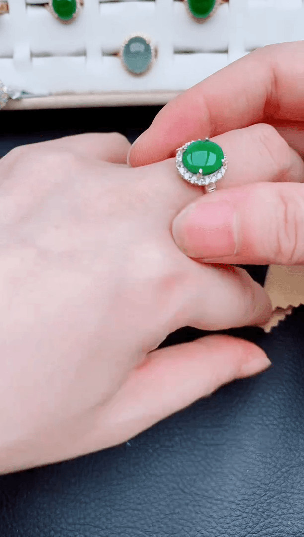 【闪购商品】翡翠戒指银S925镶嵌天然a货翡翠127