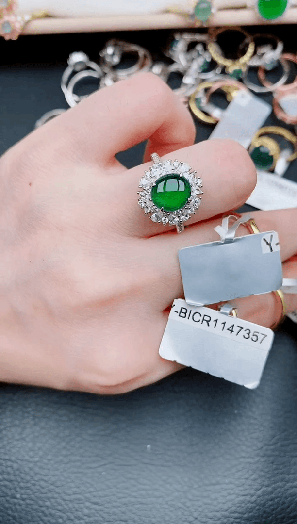 【闪购商品】翡翠戒指银S925镶嵌天然翡翠A货502