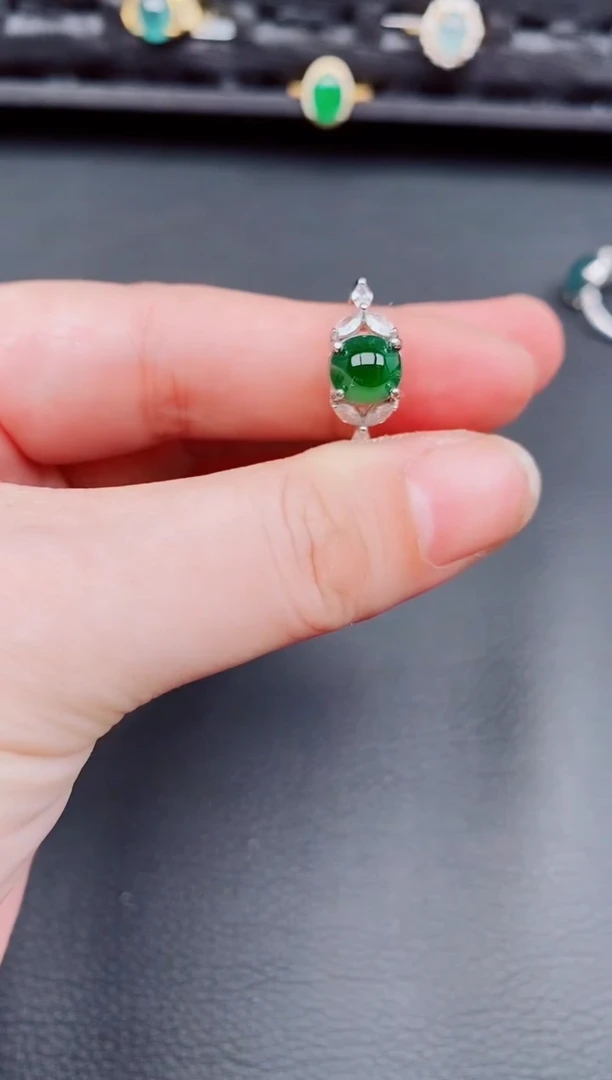 【闪购商品】翡翠戒指银S925镶嵌天然a货翡翠287