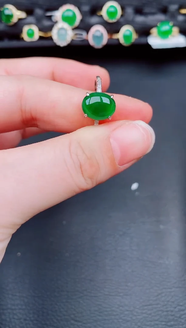 【闪购商品】翡翠戒指银S925镶嵌天然a货翡翠156