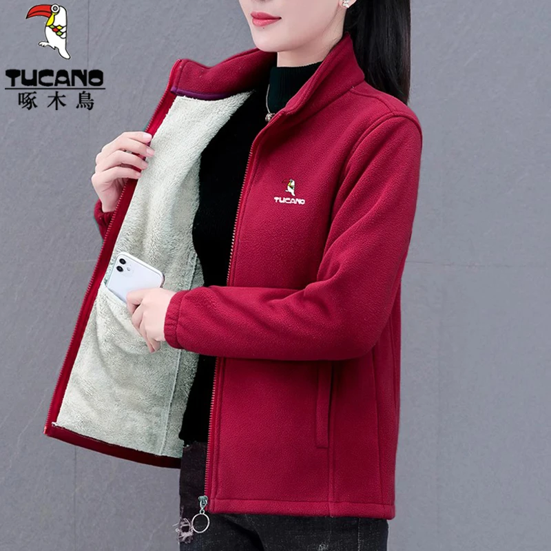 啄木鸟摇粒绒卫衣外套女秋冬2025新款双面绒中年妈妈加厚抓绒上衣