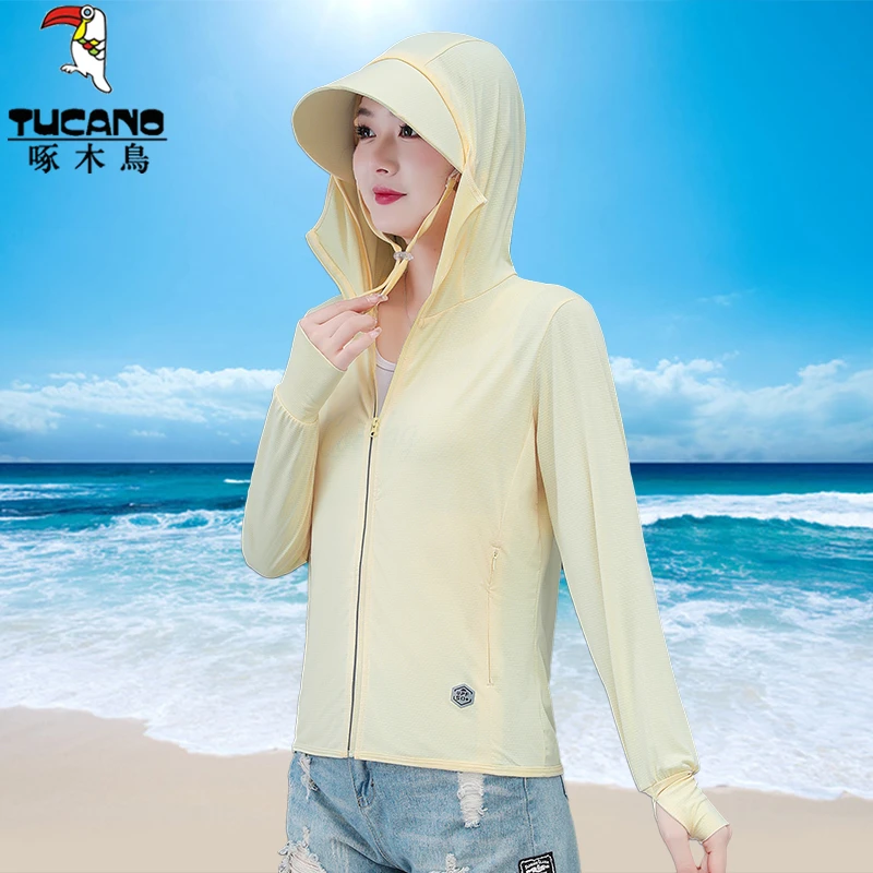啄木鸟防晒衣女防晒衫透气防紫外线新款夏季薄款冰丝长袖连帽外套