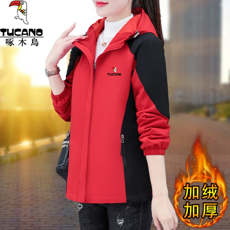 啄木鸟加绒外套女士秋冬季2025新款大码保暖加厚休闲运动夹克上衣