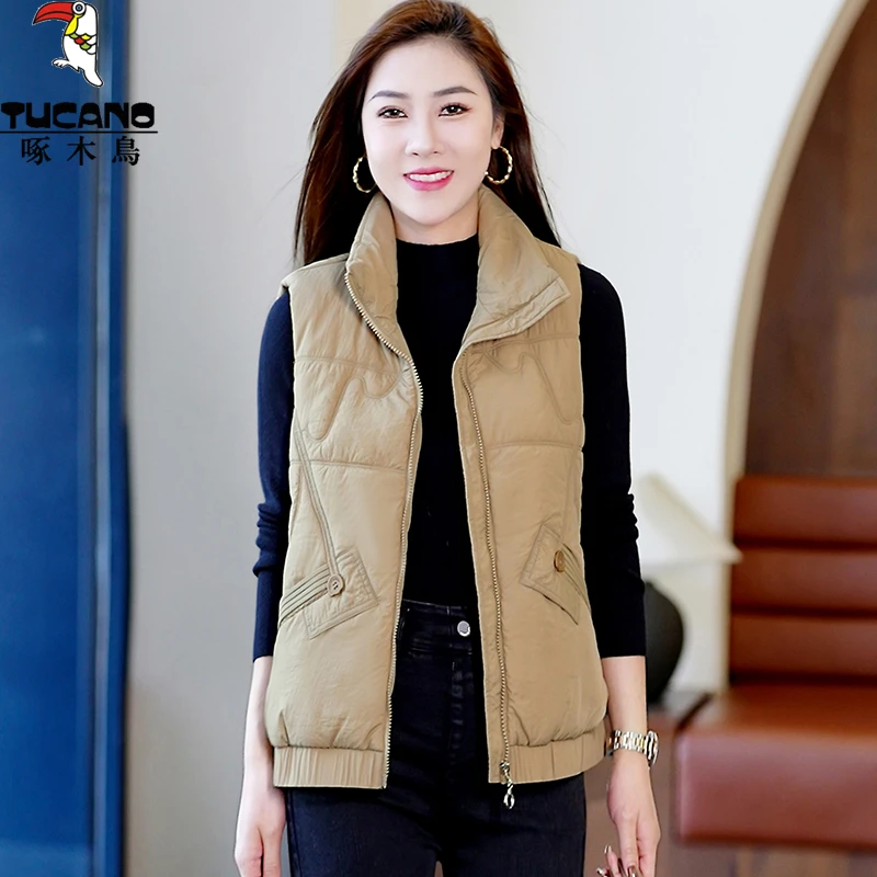 啄木鸟棉马甲女2025新款爆款秋冬加绒加厚妈妈背心外穿厚坎肩马夹