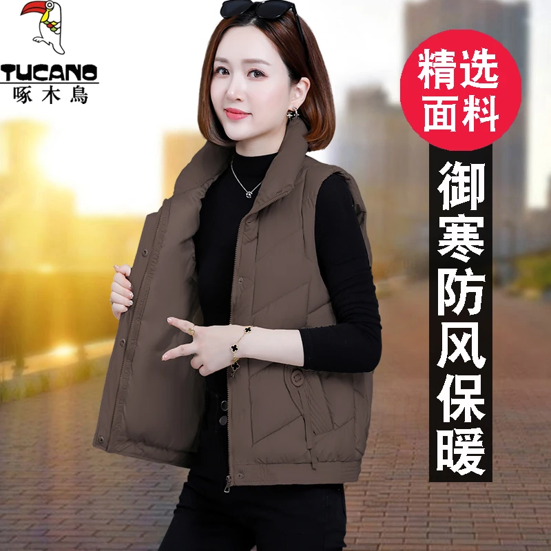啄木鸟短款棉马甲女2025新款爆款冬装中年妈妈外穿马夹坎肩厚外套