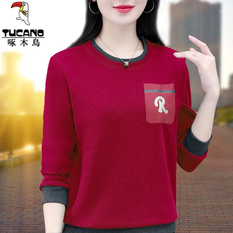 啄木鸟卫衣女春秋季2025新款显瘦百搭宽松休闲中年妈妈装洋气上衣